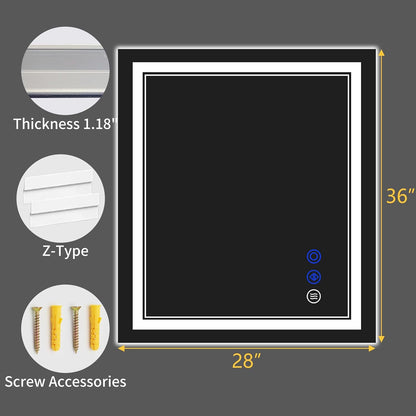 30"x22" LED Bathroom Mirror with Lights,Anti-Fog,3 Color Modes - Colors B