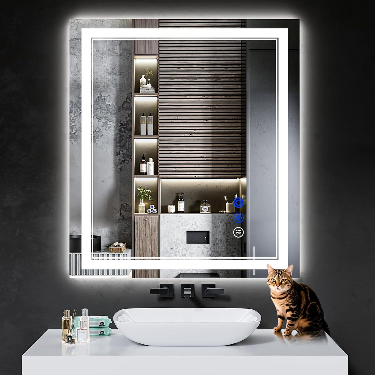 30"x22" LED Bathroom Mirror with Lights,Anti-Fog,3 Color Modes - Colors B