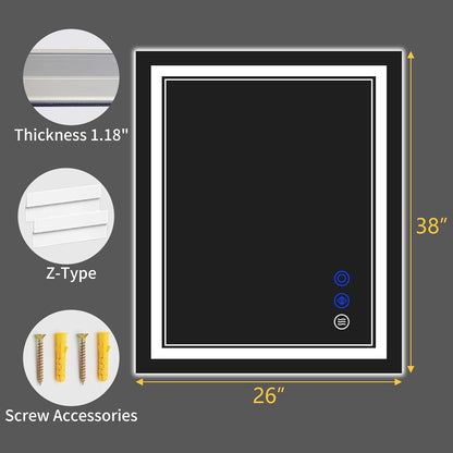 30"x22" LED Bathroom Mirror with Lights,Anti-Fog,3 Color Modes - Colors B