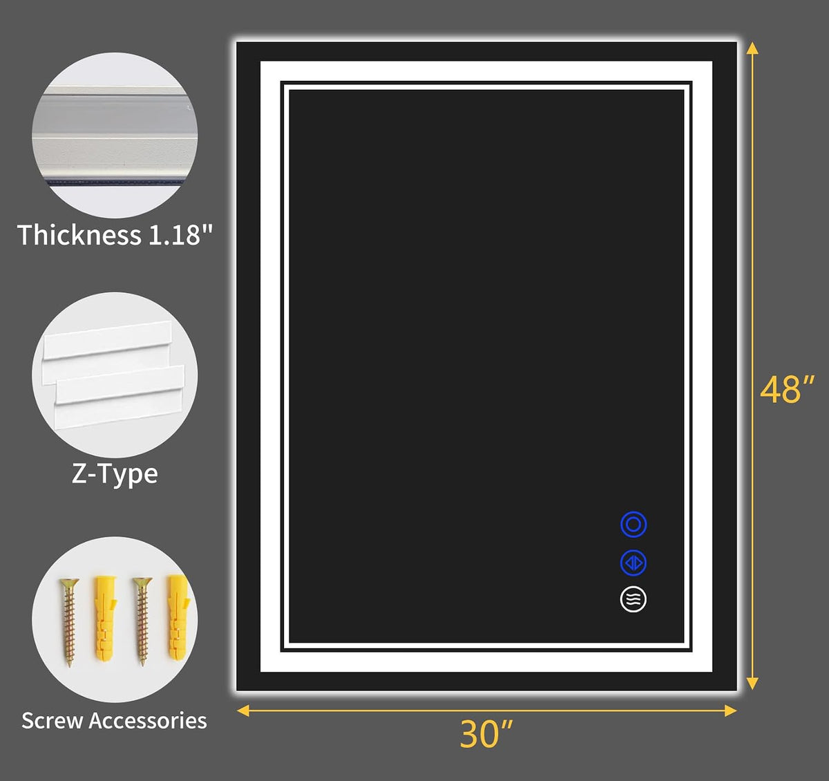 30"x22" LED Bathroom Mirror with Lights,Anti-Fog,3 Color Modes - Colors B