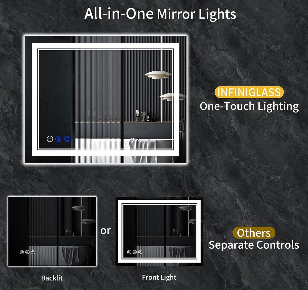 30"x22" LED Bathroom Mirror with Lights,Anti-Fog,3 Color Modes - Colors B