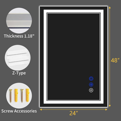 30"x22" LED Bathroom Mirror with Lights,Anti-Fog,3 Color Modes - Colors B