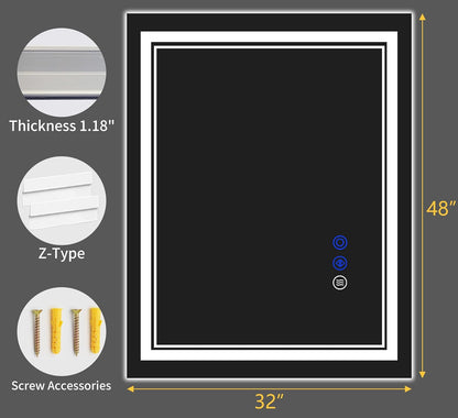 30"x22" LED Bathroom Mirror with Lights,Anti-Fog,3 Color Modes - Colors B