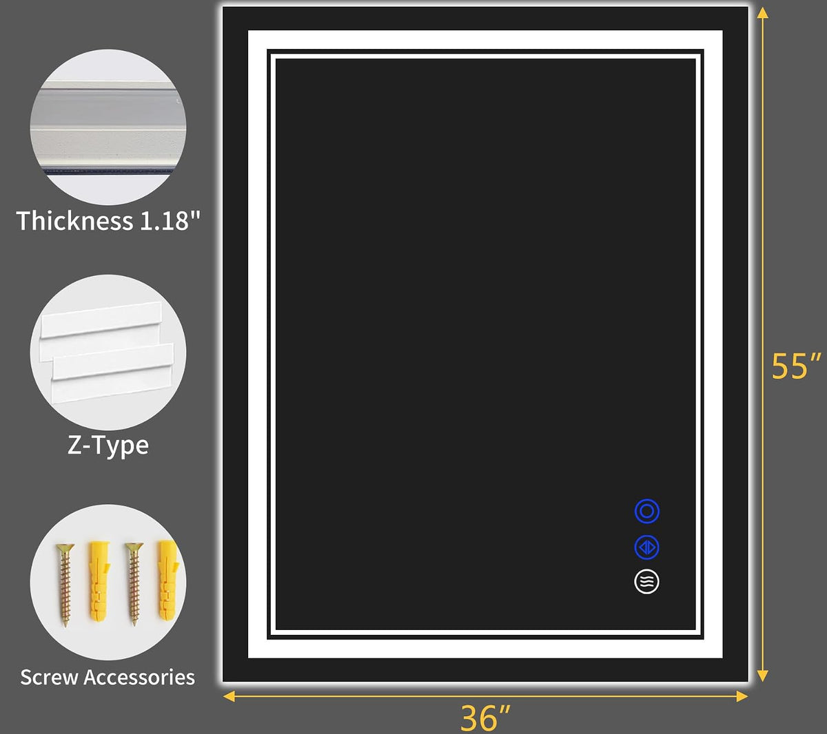 30"x22" LED Bathroom Mirror with Lights,Anti-Fog,3 Color Modes - Colors B