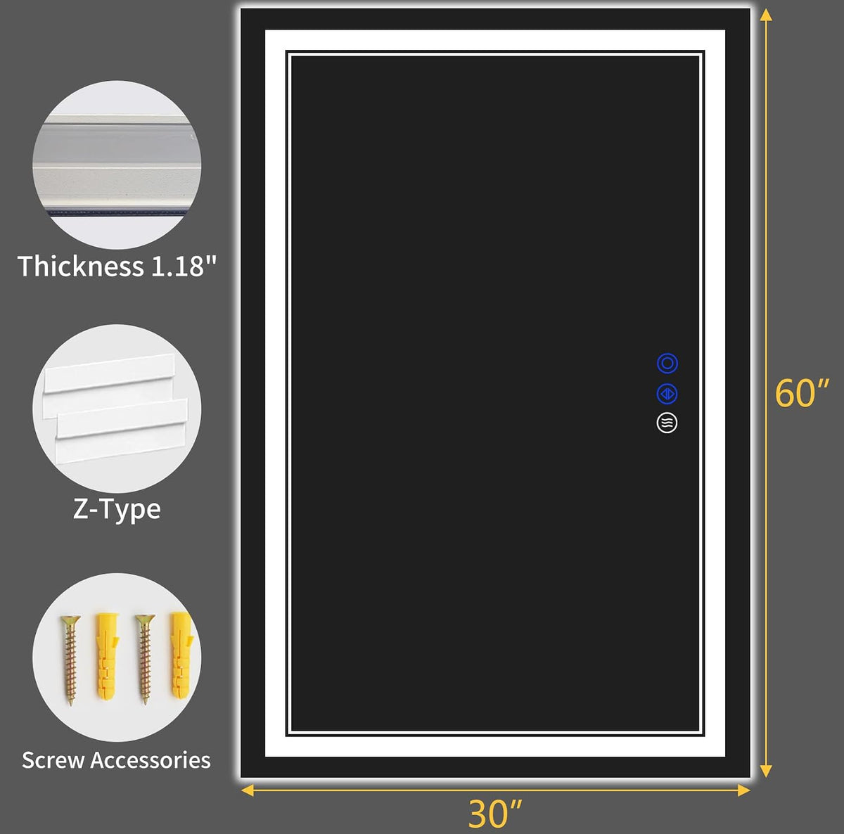 30"x22" LED Bathroom Mirror with Lights,Anti-Fog,3 Color Modes - Colors B