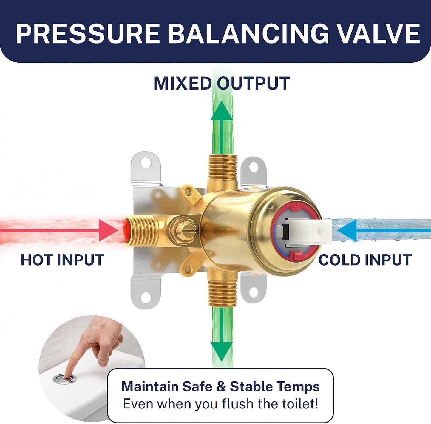 Solid Metal Single-Handle Trim Kit with Rough-In Shower Valve, Volume and Temperature Control, Pressure Balance, Chrome