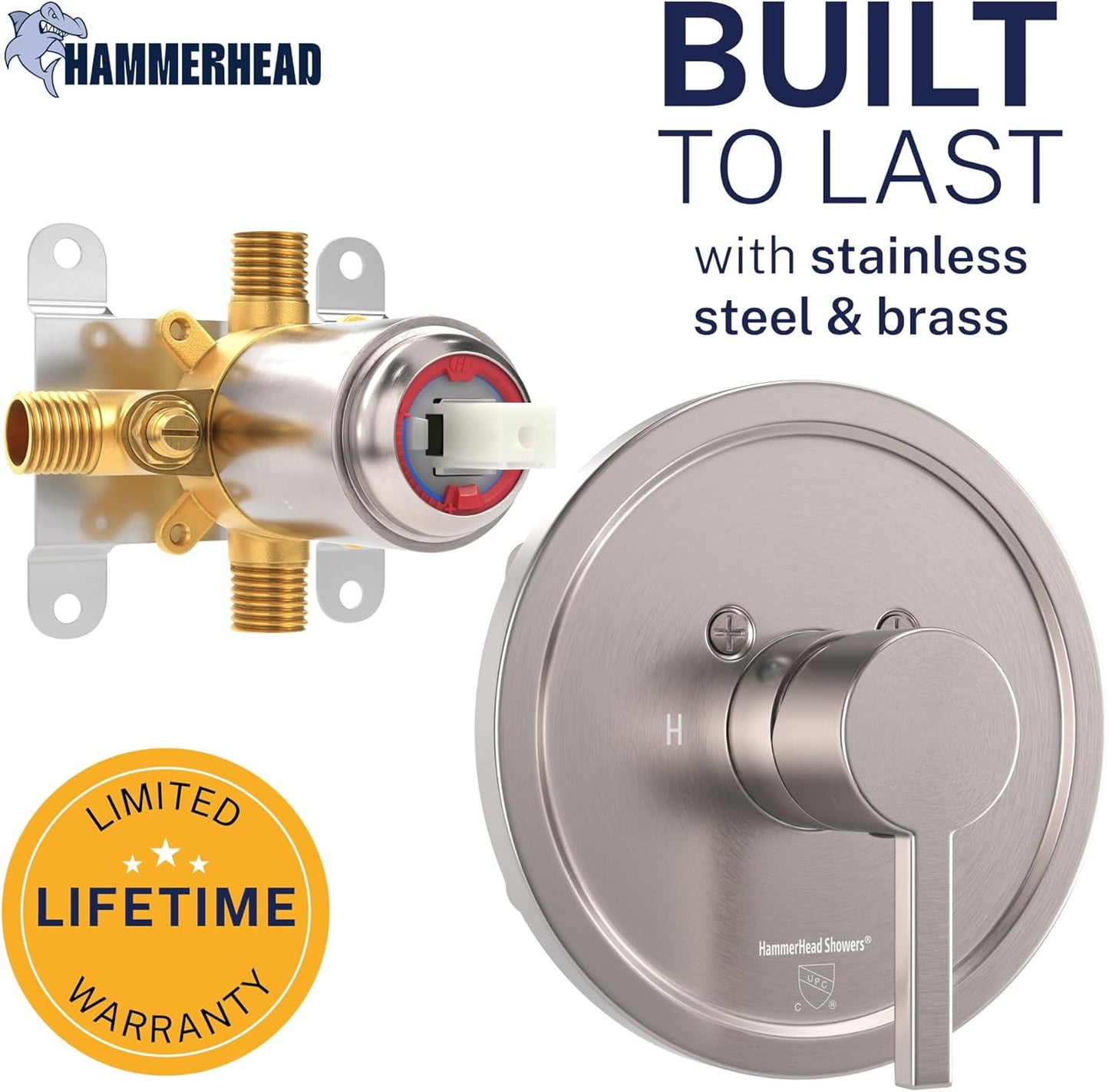 Solid Metal Single-Handle Trim Kit with Rough-In Shower Valve, Volume and Temperature Control, Pressure Balance, Chrome
