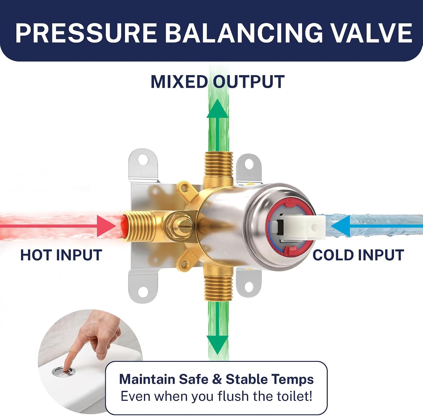 Solid Metal Single-Handle Trim Kit with Rough-In Shower Valve, Volume and Temperature Control, Pressure Balance, Chrome
