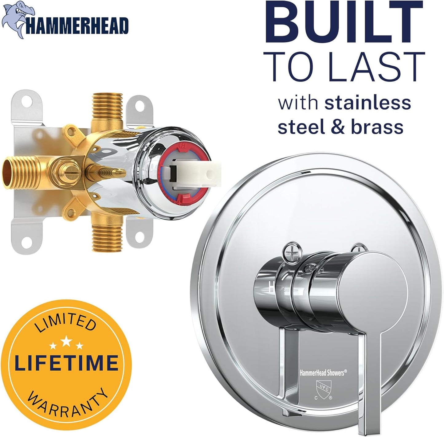 Solid Metal Single-Handle Trim Kit with Rough-In Shower Valve, Volume and Temperature Control, Pressure Balance, Chrome