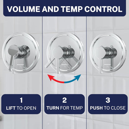 Solid Metal Single-Handle Trim Kit with Rough-In Shower Valve, Volume and Temperature Control, Pressure Balance, Chrome