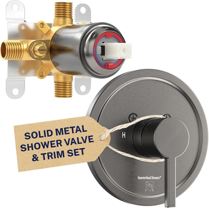 Solid Metal Single-Handle Trim Kit with Rough-In Shower Valve, Volume and Temperature Control, Pressure Balance, Chrome
