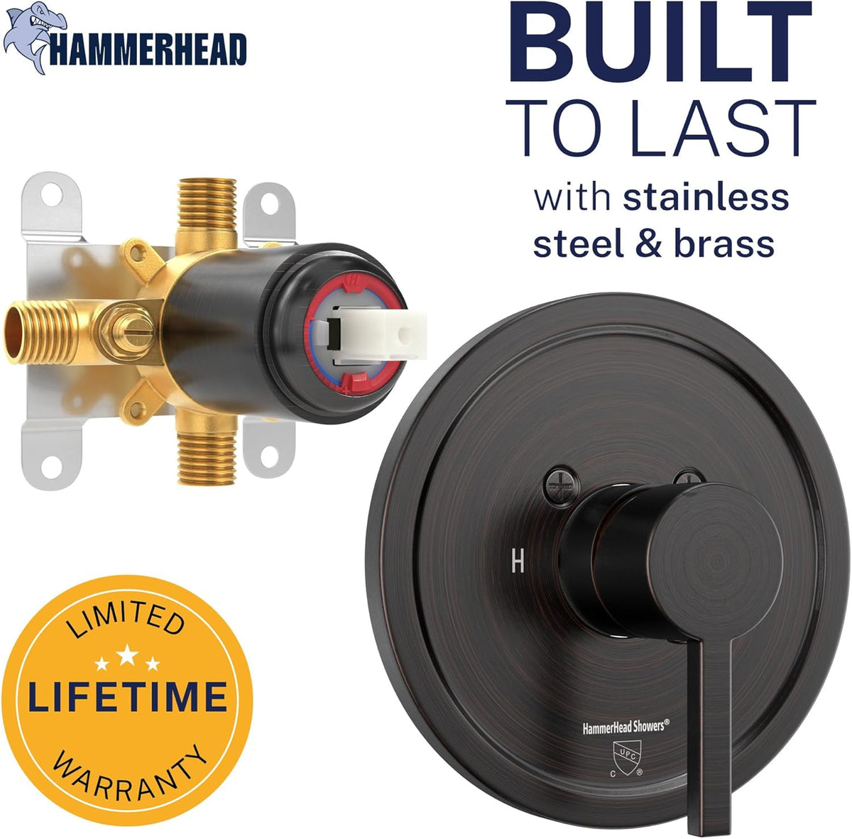 Solid Metal Single-Handle Trim Kit with Rough-In Shower Valve, Volume and Temperature Control, Pressure Balance, Chrome