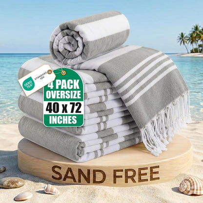 4 Pack Turkish Beach Towels, 40x72 in, 100% Cotton, Soft, Cool Grey