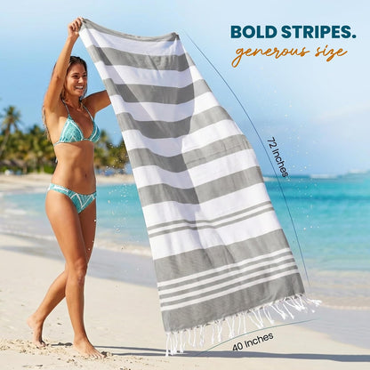 4 Pack Turkish Beach Towels, 40x72 in, 100% Cotton, Soft, Cool Grey
