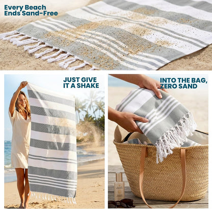 4 Pack Turkish Beach Towels, 40x72 in, 100% Cotton, Soft, Cool Grey