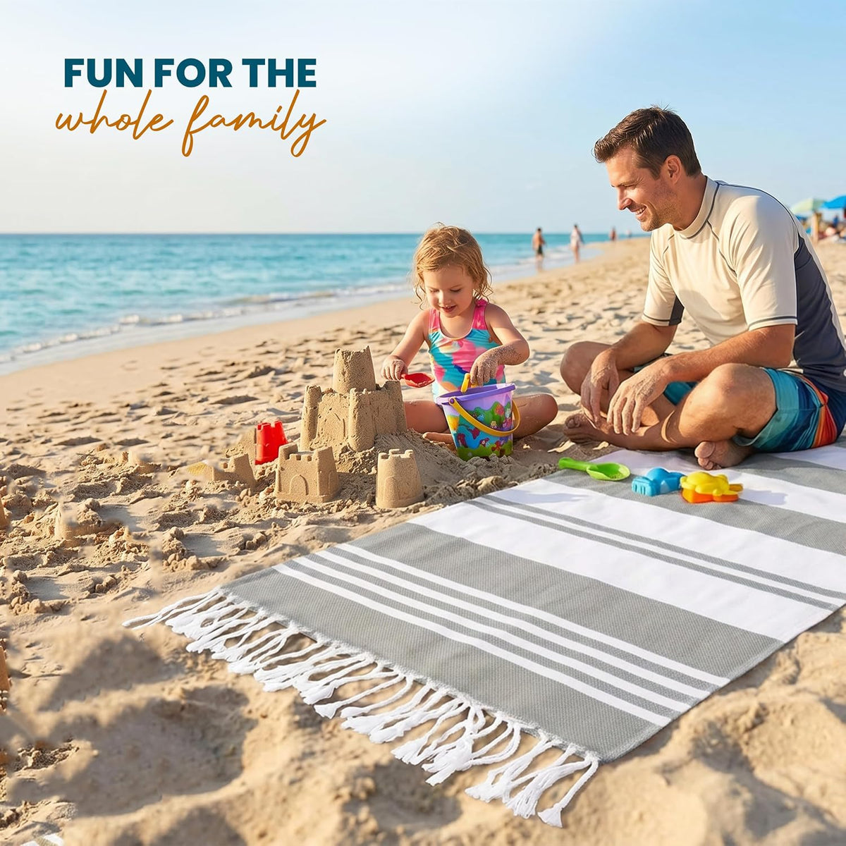 4 Pack Turkish Beach Towels, 40x72 in, 100% Cotton, Soft, Cool Grey