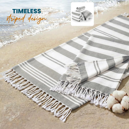 4 Pack Turkish Beach Towels, 40x72 in, 100% Cotton, Soft, Cool Grey