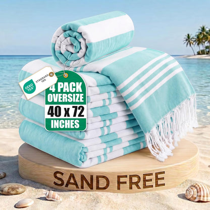 4 Pack Turkish Beach Towels, 40x72 in, 100% Cotton, Soft, Cool Grey