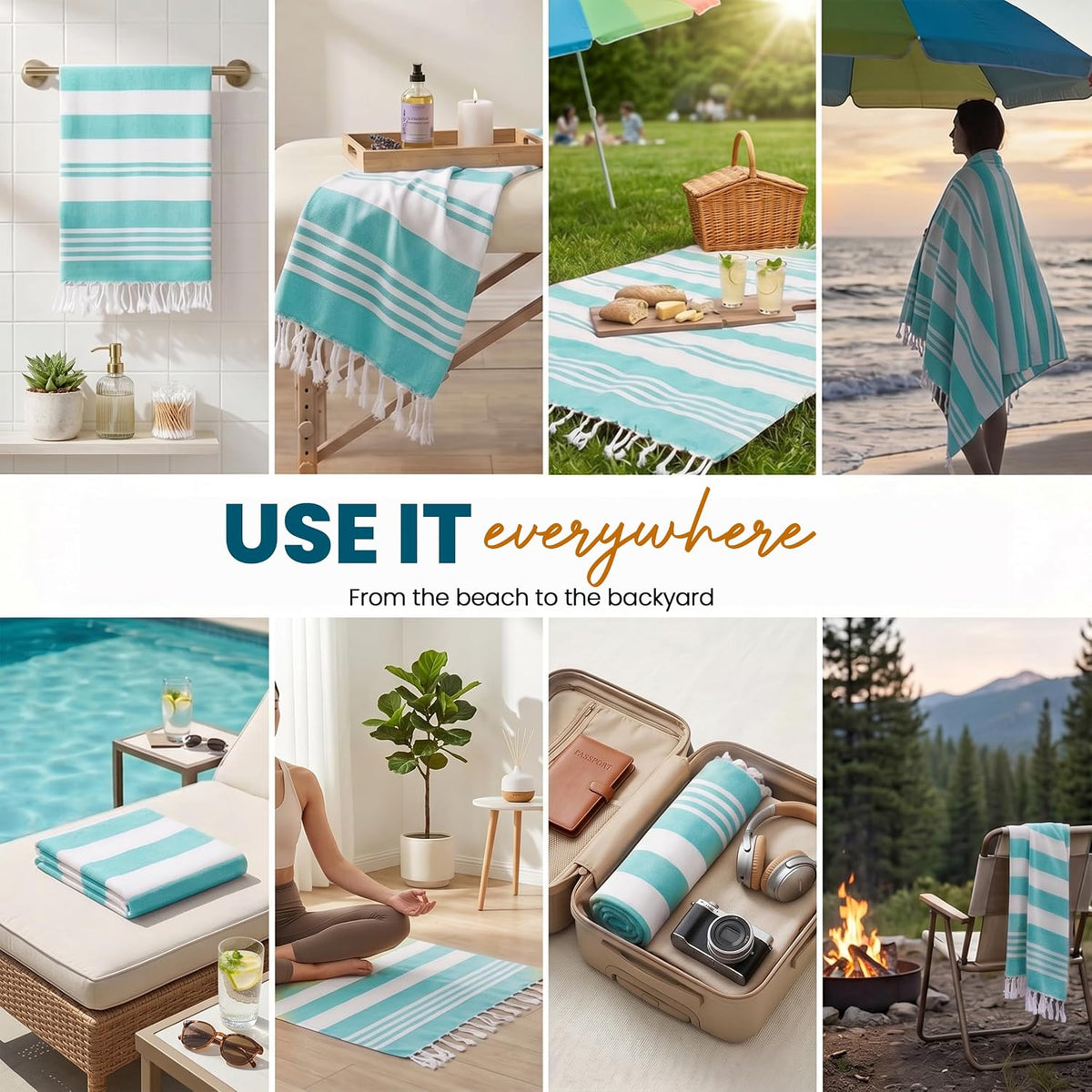 4 Pack Turkish Beach Towels, 40x72 in, 100% Cotton, Soft, Cool Grey