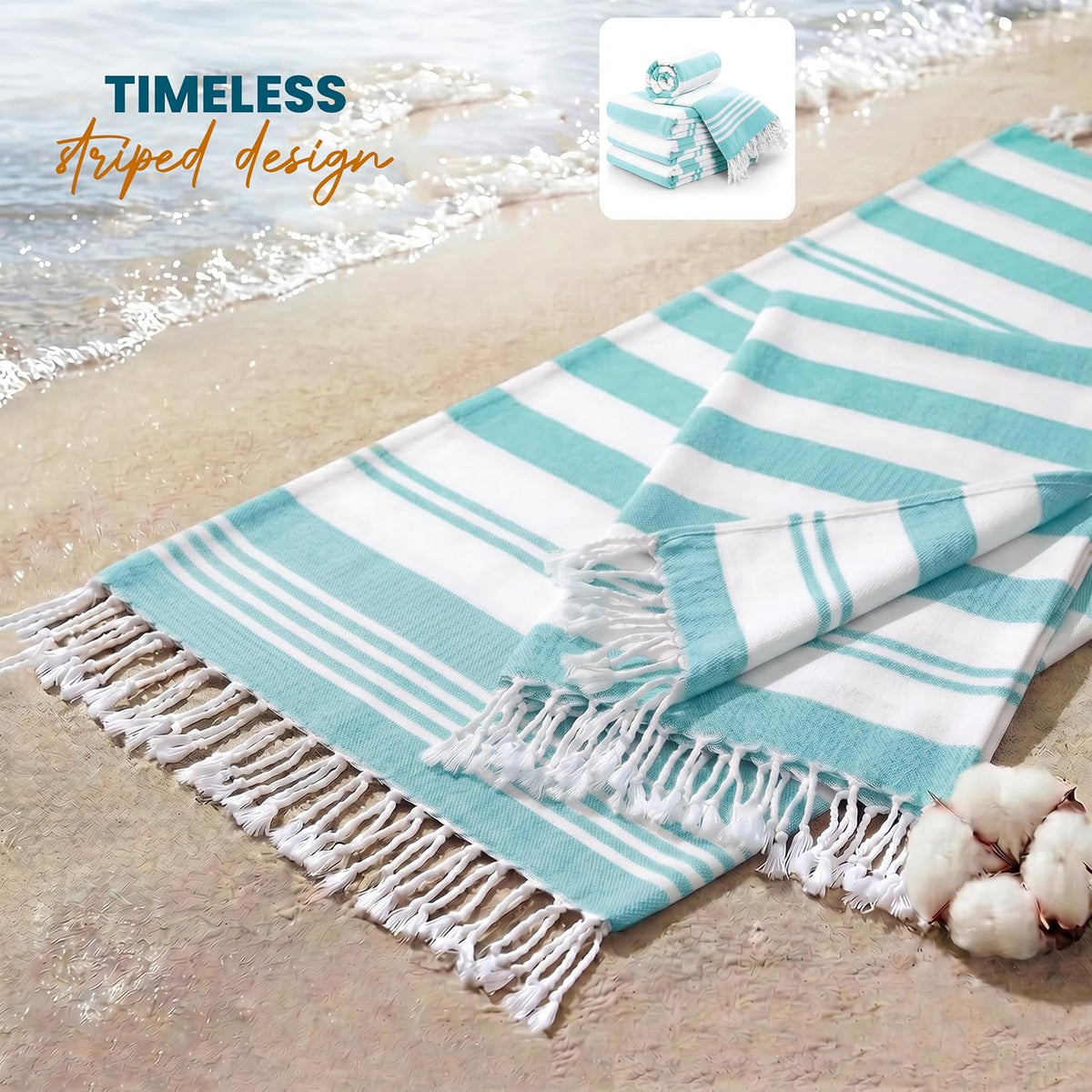 4 Pack Turkish Beach Towels, 40x72 in, 100% Cotton, Soft, Cool Grey