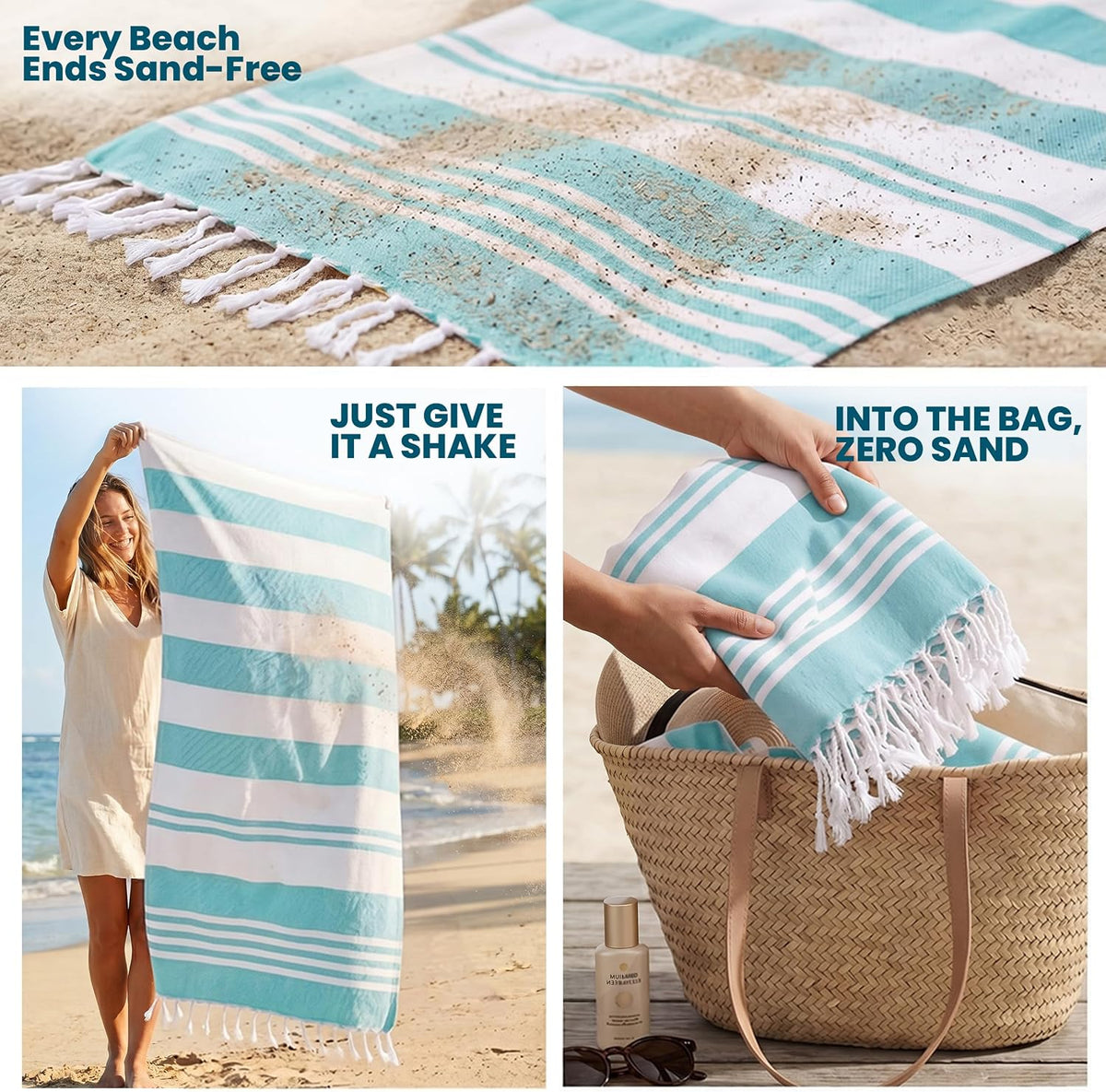 4 Pack Turkish Beach Towels, 40x72 in, 100% Cotton, Soft, Cool Grey