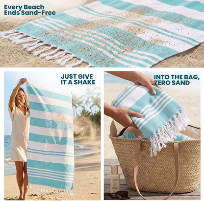 4 Pack Turkish Beach Towels, 40x72 in, 100% Cotton, Soft, Cool Grey