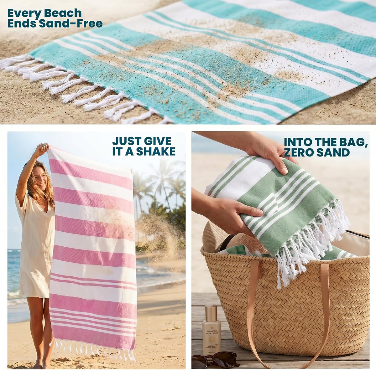 4 Pack Turkish Beach Towels, 40x72 in, 100% Cotton, Soft, Cool Grey