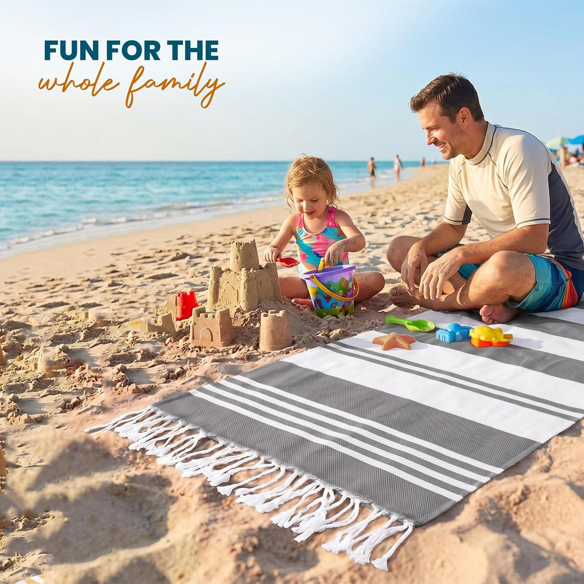4 Pack Turkish Beach Towels, 40x72 in, 100% Cotton, Soft, Cool Grey