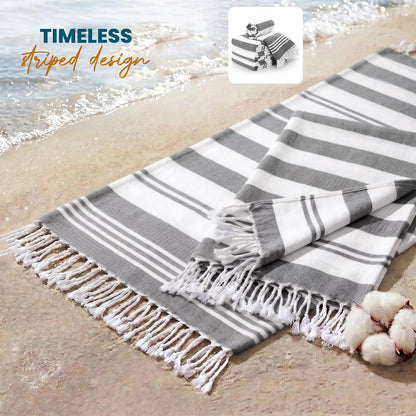 4 Pack Turkish Beach Towels, 40x72 in, 100% Cotton, Soft, Cool Grey