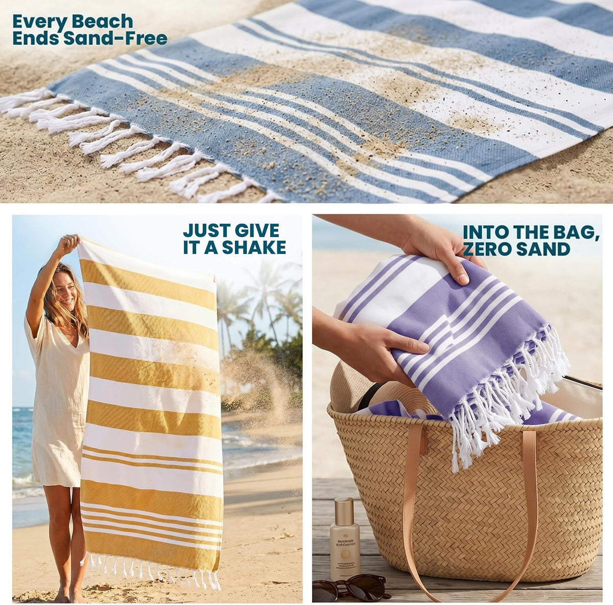 4 Pack Turkish Beach Towels, 40x72 in, 100% Cotton, Soft, Cool Grey