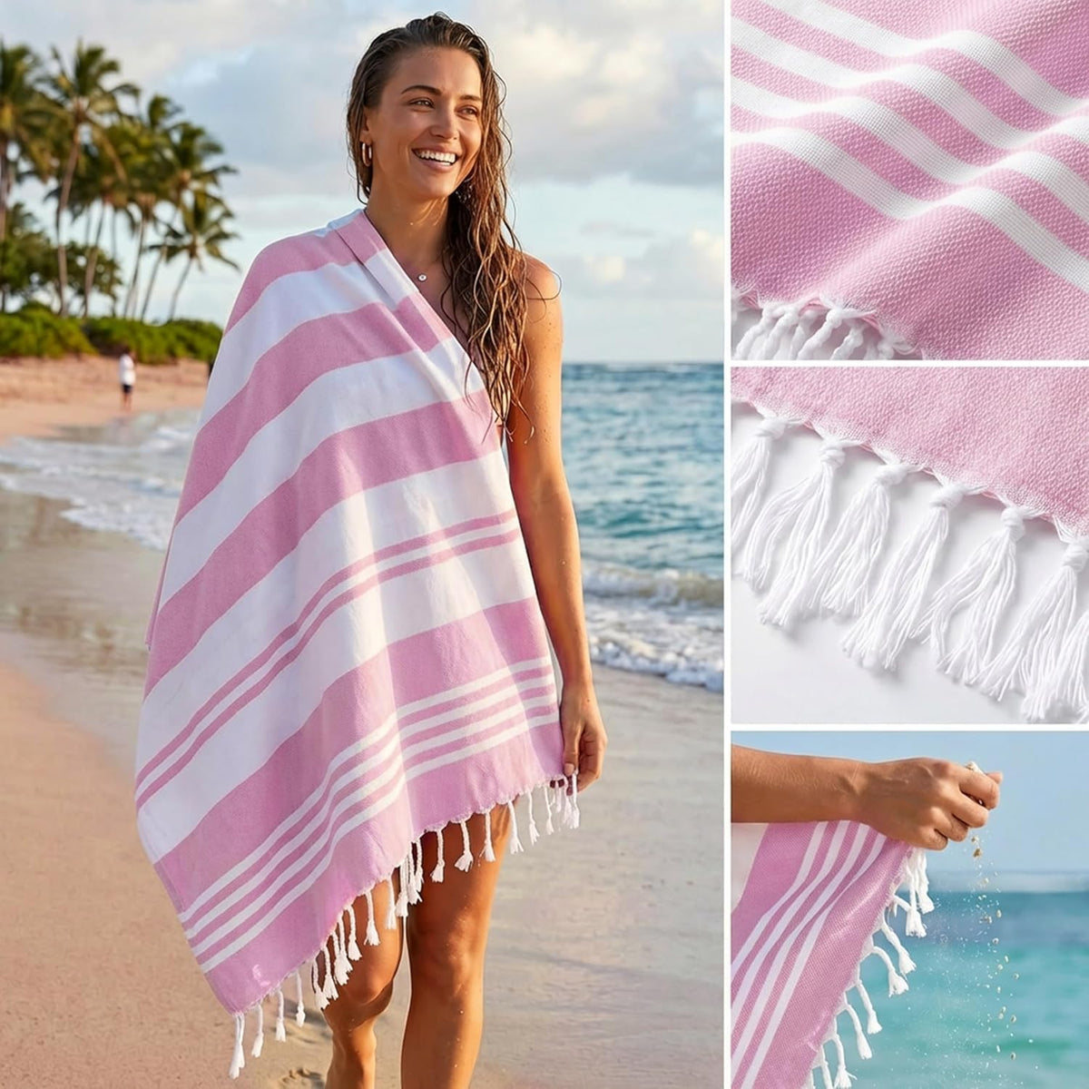 4 Pack Turkish Beach Towels, 40x72 in, 100% Cotton, Soft, Cool Grey