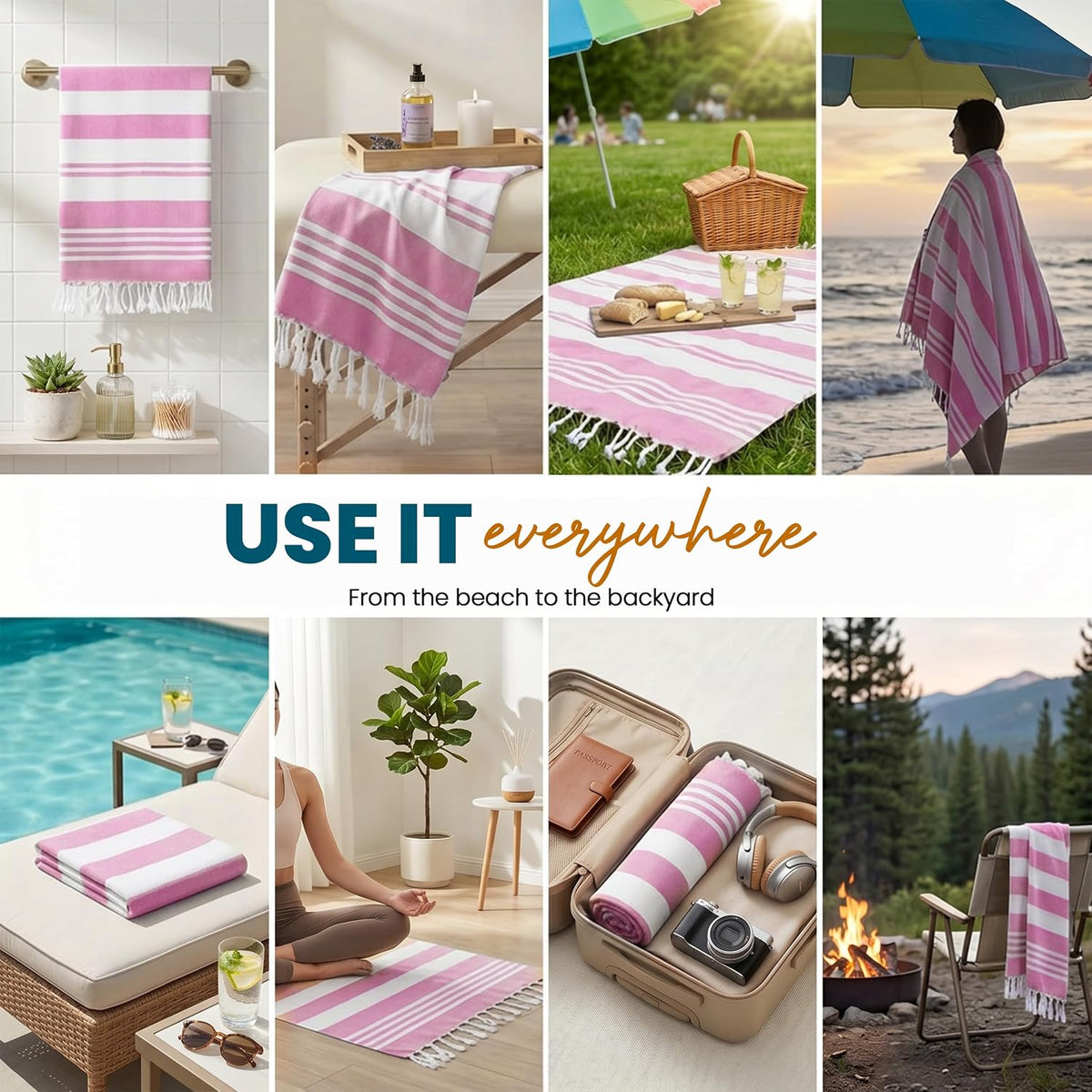 4 Pack Turkish Beach Towels, 40x72 in, 100% Cotton, Soft, Cool Grey