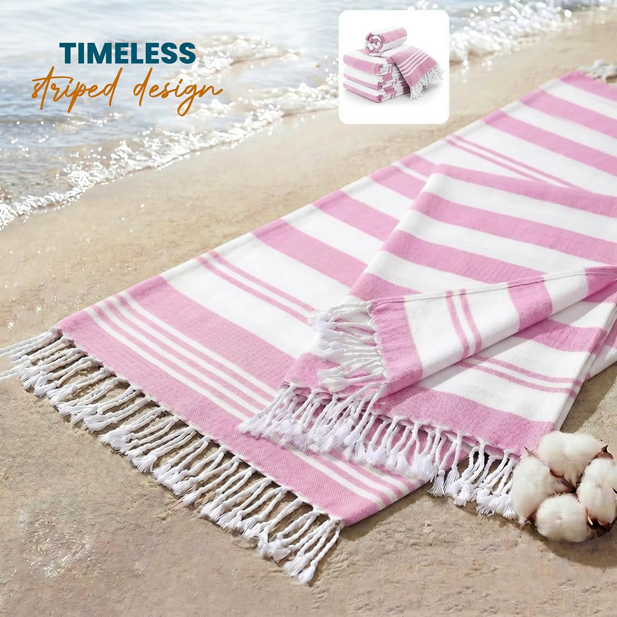 4 Pack Turkish Beach Towels, 40x72 in, 100% Cotton, Soft, Cool Grey