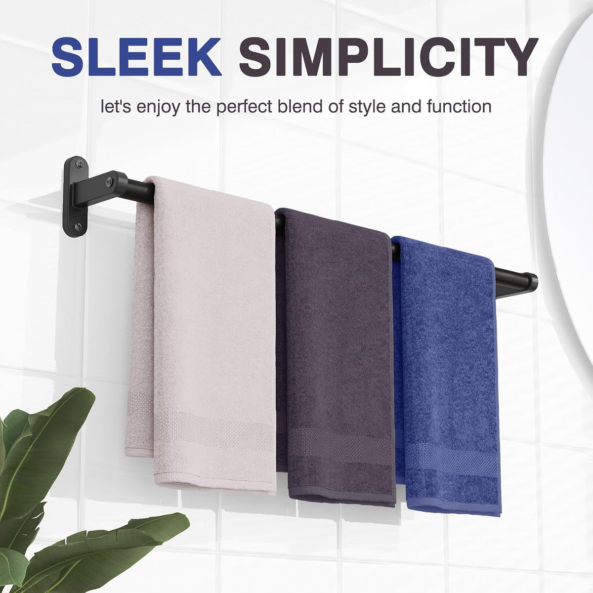 Matte Black 24" Towel Rack, Rustproof Wall Mounted Towel Bar