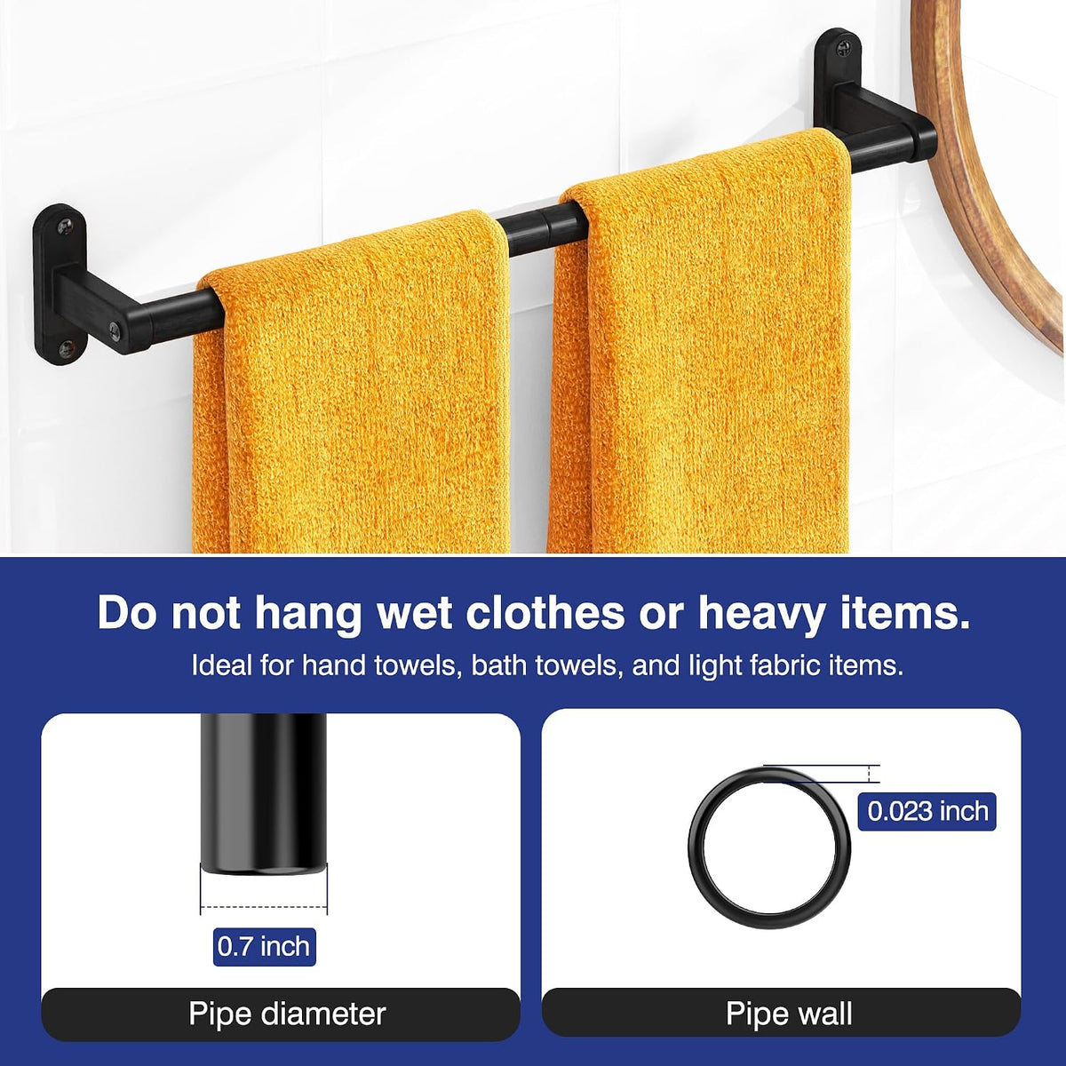 Matte Black 24" Towel Rack, Rustproof Wall Mounted Towel Bar