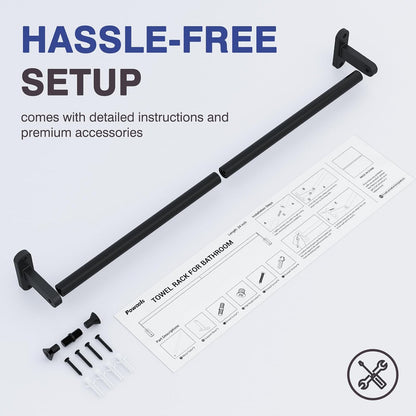 Matte Black 24" Towel Rack, Rustproof Wall Mounted Towel Bar