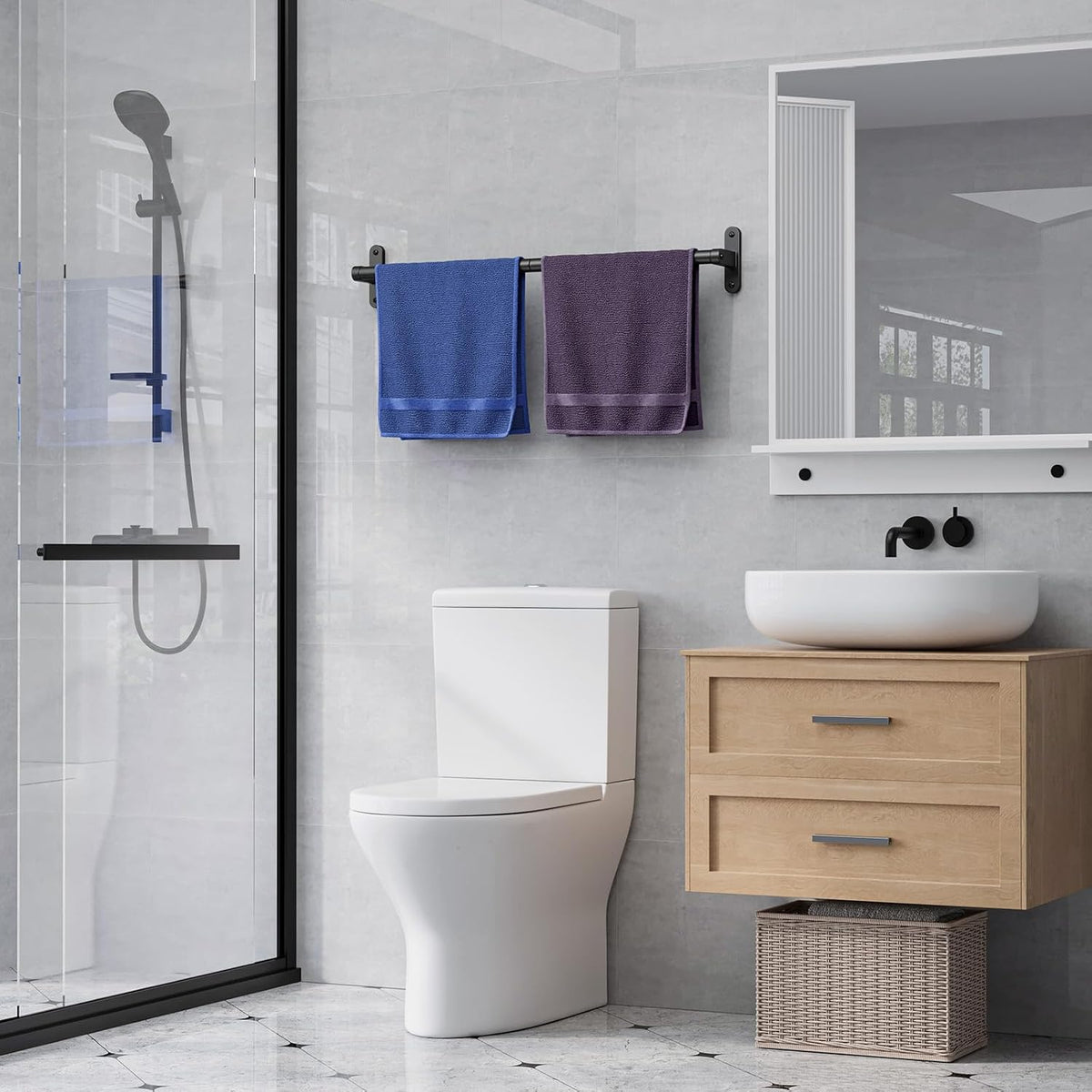 Matte Black 24" Towel Rack, Rustproof Wall Mounted Towel Bar