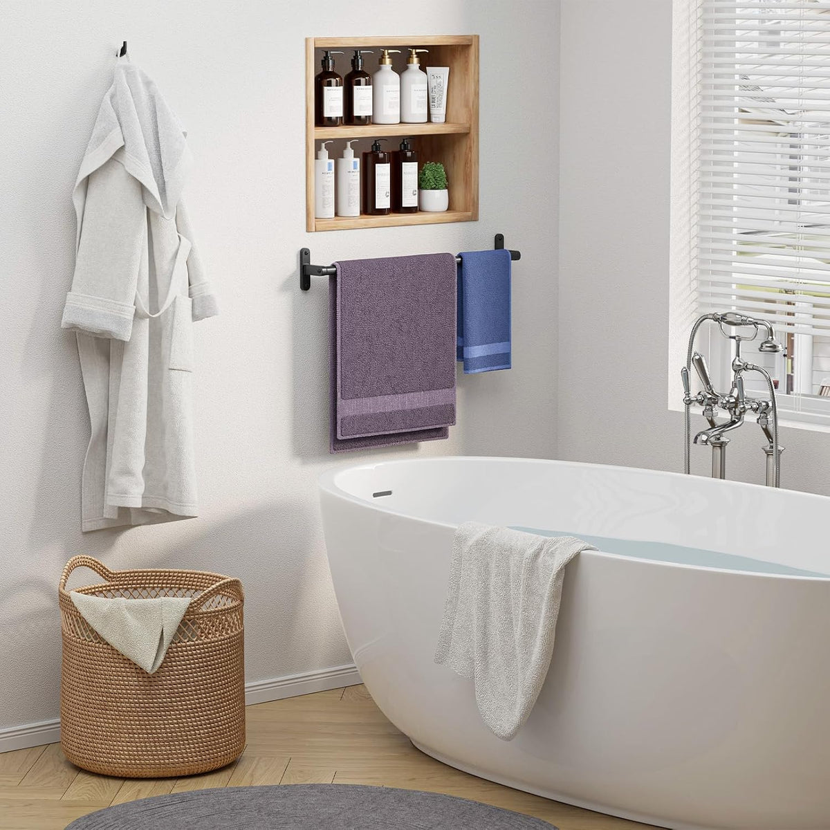 Matte Black 24" Towel Rack, Rustproof Wall Mounted Towel Bar