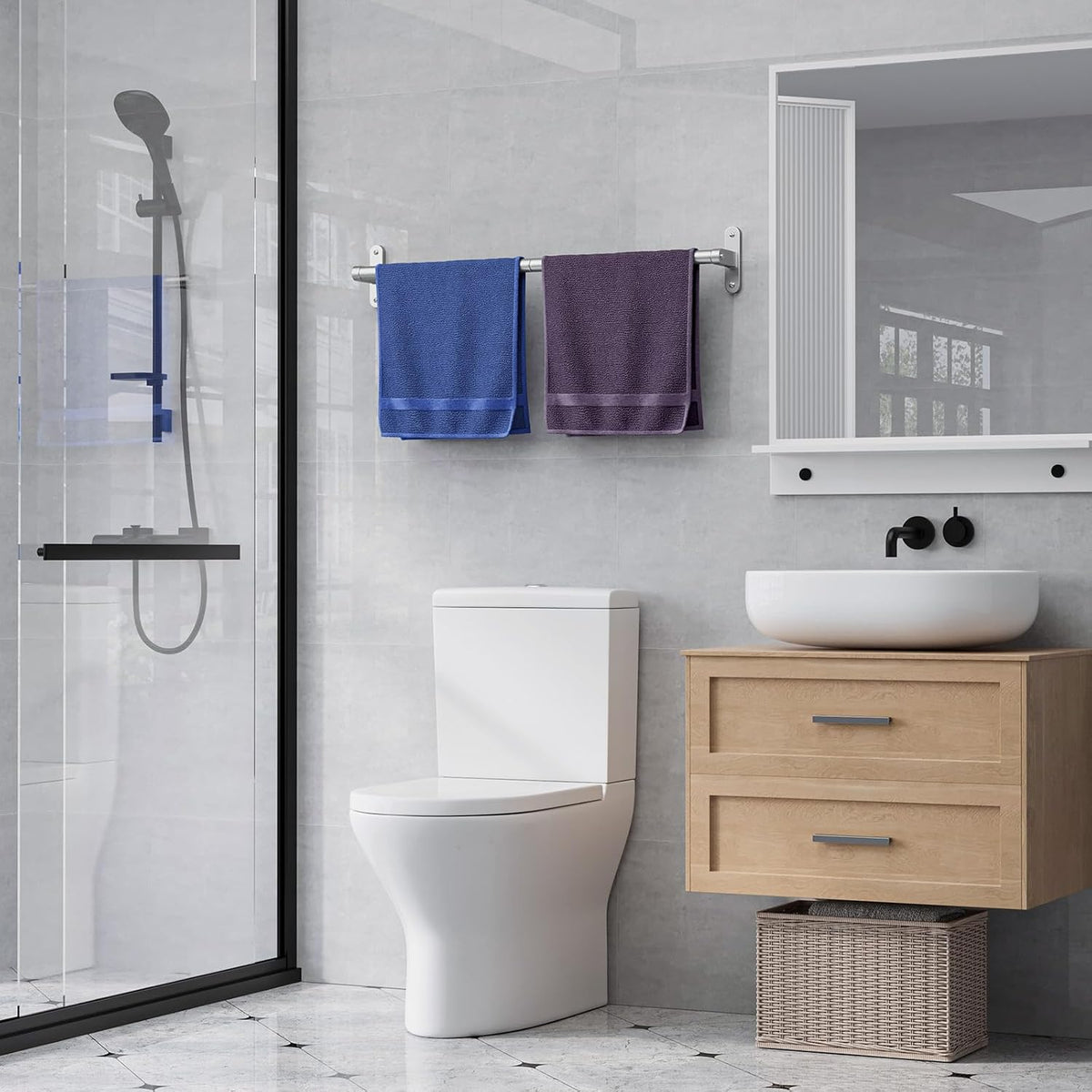 Matte Black 24" Towel Rack, Rustproof Wall Mounted Towel Bar