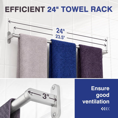 Matte Black 24" Towel Rack, Rustproof Wall Mounted Towel Bar