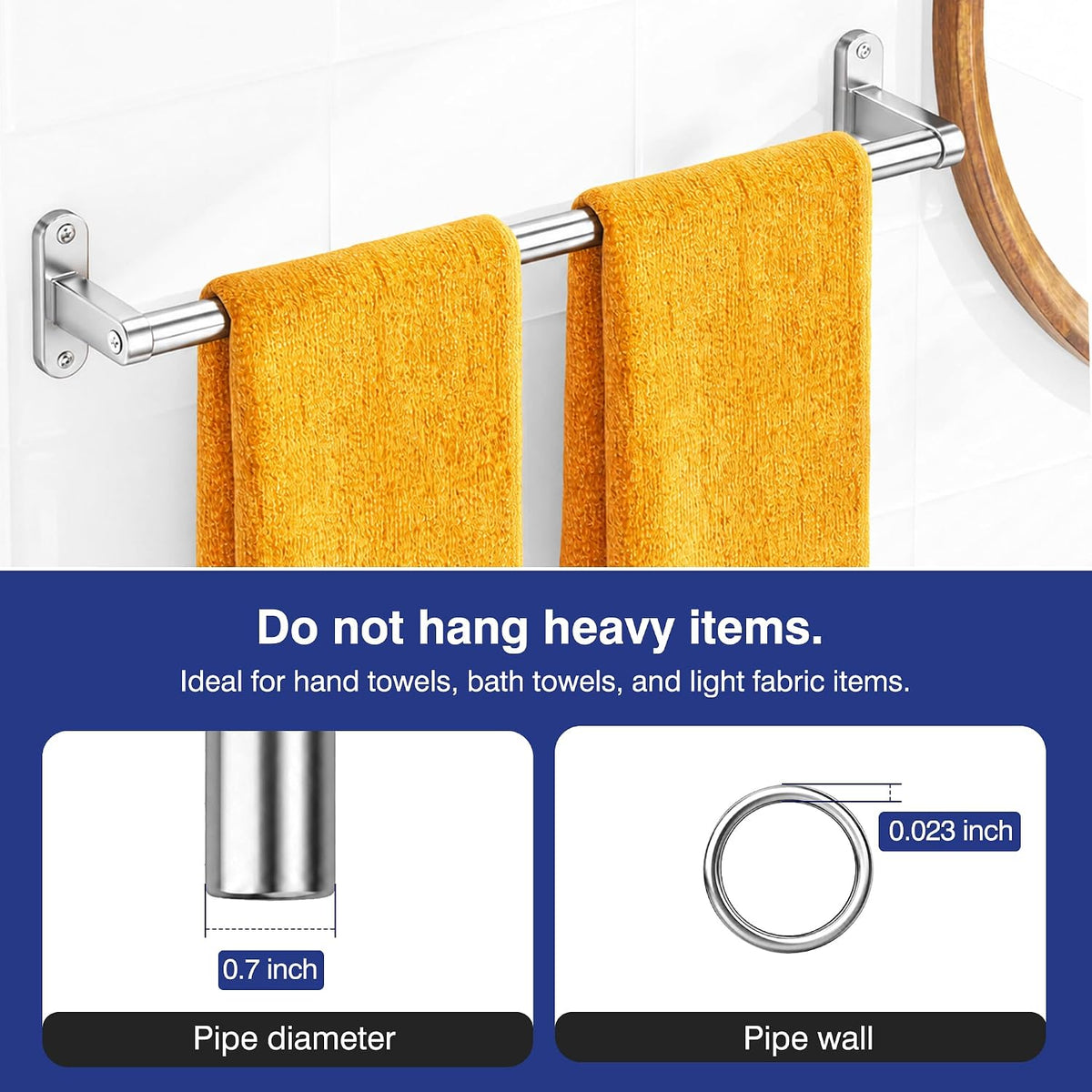 Matte Black 24" Towel Rack, Rustproof Wall Mounted Towel Bar