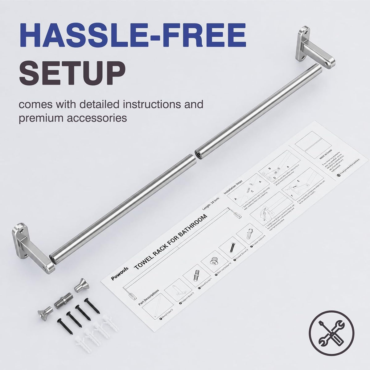 Matte Black 24" Towel Rack, Rustproof Wall Mounted Towel Bar