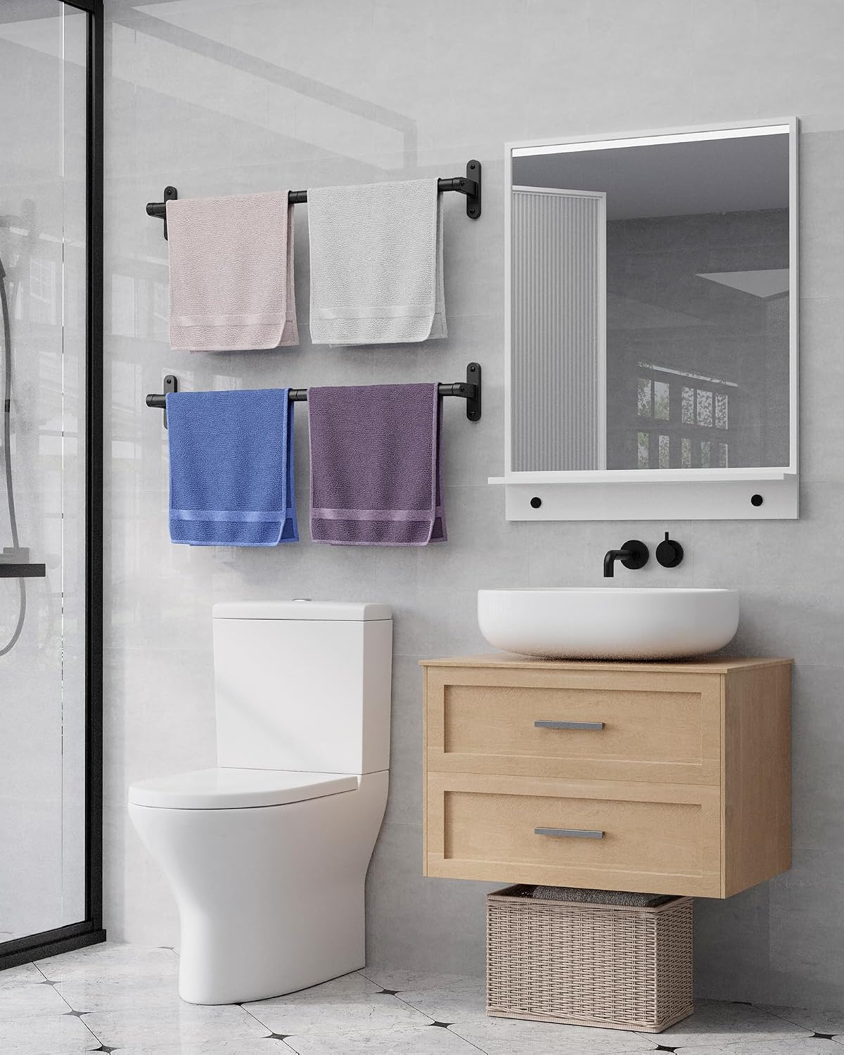 Matte Black 24" Towel Rack, Rustproof Wall Mounted Towel Bar