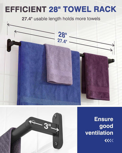 Matte Black 24" Towel Rack, Rustproof Wall Mounted Towel Bar