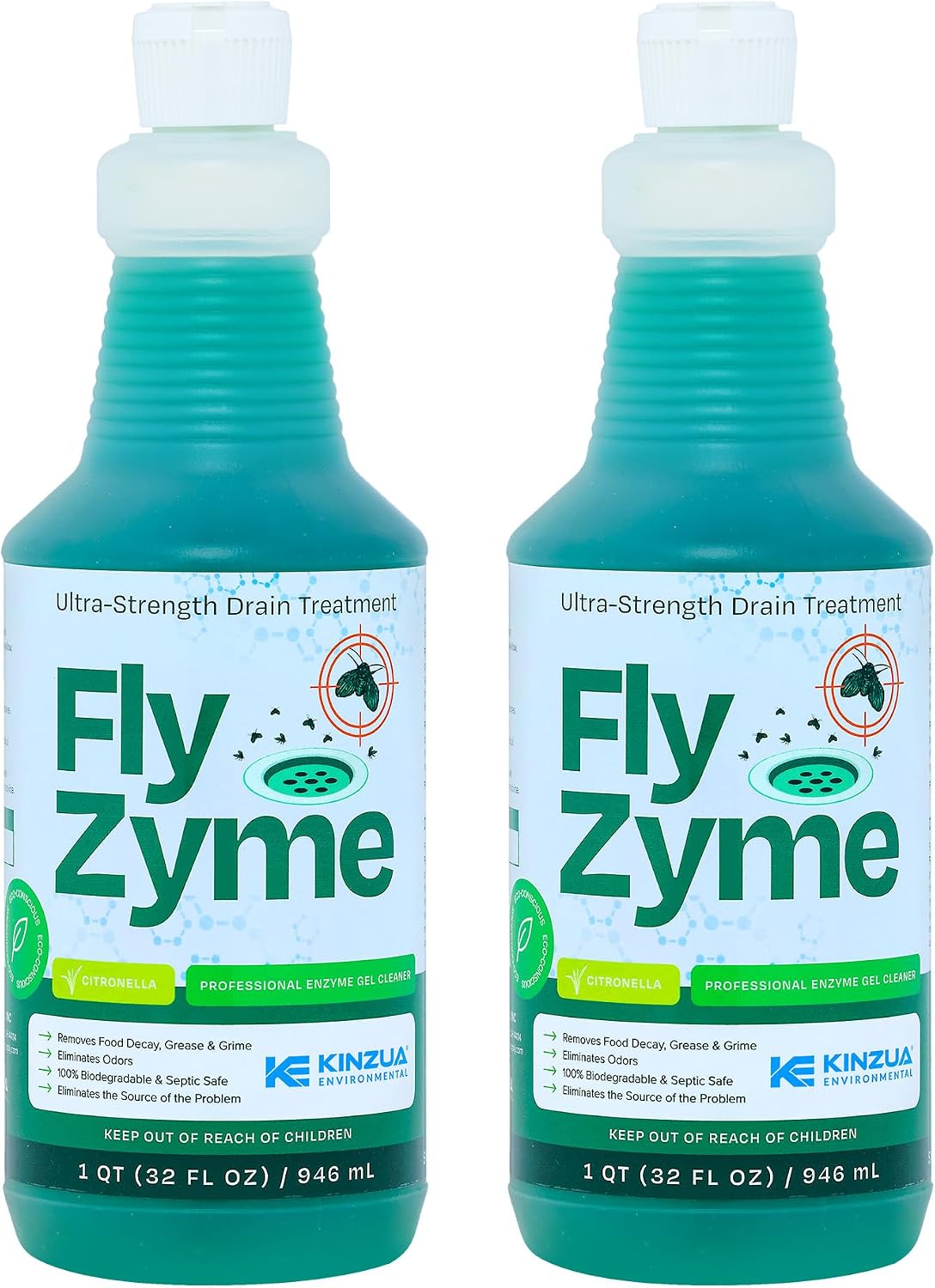 Fly-Zyme Enzyme Drain Cleaner Gel for Pipes, Fruit Flies & Odors, 32 fl oz
