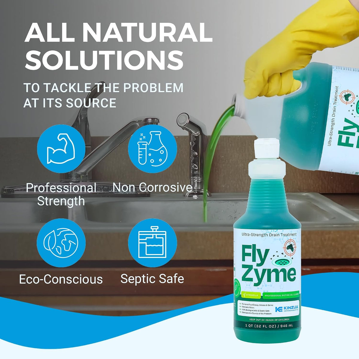 Fly-Zyme Enzyme Drain Cleaner Gel for Pipes, Fruit Flies & Odors, 32 fl oz