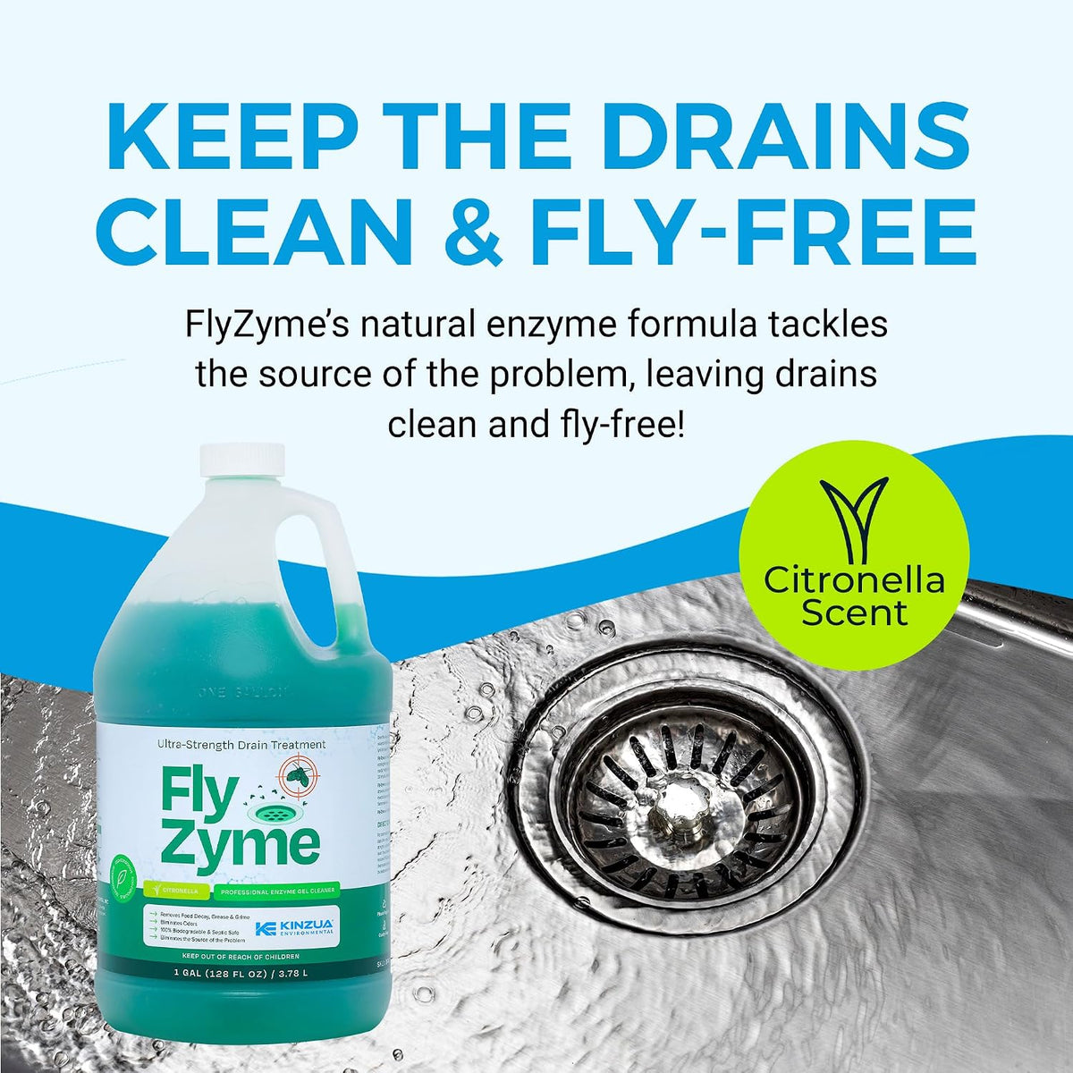 Fly-Zyme Enzyme Drain Cleaner Gel for Pipes, Fruit Flies & Odors, 32 fl oz