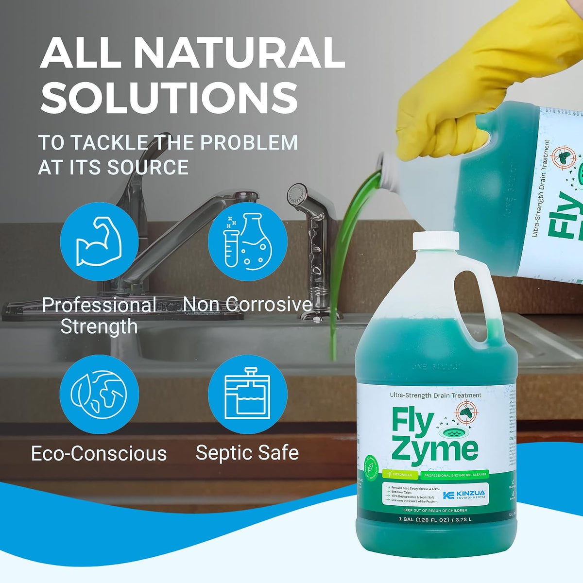 Fly-Zyme Enzyme Drain Cleaner Gel for Pipes, Fruit Flies & Odors, 32 fl oz