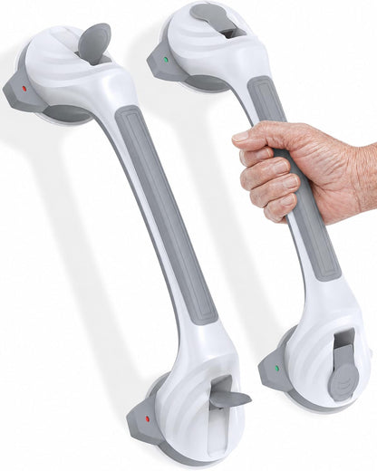 Shower Grab Bars for Seniors, 16.7" Suction Cup Shower Handles, 2Pack Grey