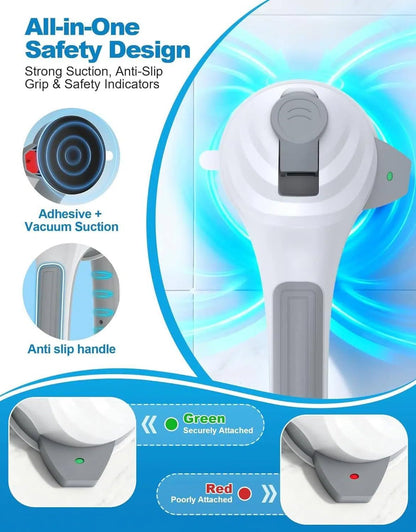 Shower Grab Bars for Seniors, 16.7" Suction Cup Shower Handles, 2Pack Grey